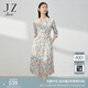 玖姿（JUZUI）碎花連衣裙女裝春款法式圍裹式茶歇裙 花米黃 XL