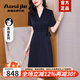 奧絲婕（Aosijie）重磅真絲連衣裙女2025夏季新款時(shí)尚氣質(zhì)收腰顯瘦桑蠶絲純色V領(lǐng)裙 藏青 2XL