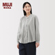 無印良品（MUJI） 女式 棉紗 長袖罩衫 女士襯衫襯衣內(nèi)搭女裝25年秋季BC2O7A5A 淺灰色條紋 S （155/80A）