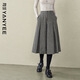 顏域（YANYEE）【40%羊毛】灰色毛呢A字裙褲女2025冬季新款中長(cháng)百褶七分褲子 灰色 XL