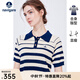 Navigare意大利小帆船短袖POLO衫女士夏季時(shí)尚條紋針織衫顯瘦翻領(lǐng)體恤衫 海軍藍/白 L 碼