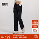森馬（Semir）森柔牛仔|牛仔褲女抓毛闊腿褲街頭個(gè)性冬季寬松長褲103724124001B