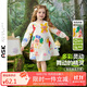 ASK JUNIOR兒童裙子2025秋季女童印花連衣裙A字下擺泡泡袖小童 花色 120