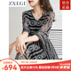ZXEGI新款高檔100%真絲桑蠶絲連衣裙女高端品牌時尚大氣鏤空刺繡中長裙 黑色 XL （121-135斤）