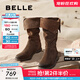 百麗（Belle）吳千語(yǔ)同款荒野來(lái)信西部靴女25新商場(chǎng)款絨面堆堆長(cháng)靴3QFC3DG5預售 深啡色 36