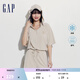 GAP女裝夏季涼感透氣連帽修身短袖連體衣時(shí)尚短褲430392 米色 S (160/80A) 亞洲尺碼