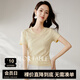 晚白【斷碼清倉】正肩V領(lǐng)短袖含棉t恤女2025夏款奶油黃多巴胺穿搭上衣 黃色 M