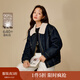 茵曼2025秋冬女裝新款休閑羊羔毛翻領(lǐng)牛仔羽絨服寬松繭型保暖外套  牛仔藍 XL