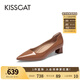 KISSCAT金晨同款接吻貓[CAT系列]貓掌鞋單鞋女簡約通勤高跟鞋尖頭船鞋女 深黃棕色 （瘦腳卡碼拍小一碼） 36 (230mm)
