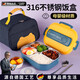 RICH YOUR HOME德國品質(zhì)飯盒小學(xué)生食堂打飯專(zhuān)用分格餐盤(pán)上班族自帶飯菜保溫餐盒贈保溫袋/湯碗/餐具(深海藍)