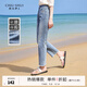 秋水伊人簡約中高腰通勤百搭牛仔褲夏季新款女裝顯瘦褲子 藍(lán)色 M