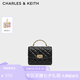 CHARLES&KEITH25秋季新品菱格鏈條手提斜挎包小方包包女包七夕禮物CK2-50701608 Black黑色 S