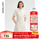 朗姿新中式復古氣質(zhì)黑色白色高級感旗袍連衣裙夏季新款顯瘦短裙 白色2 S