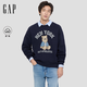 GAP男女裝春款小熊印花抓絨休閑短廓寬松套頭衛衣788132 海軍藍 L (175/96A)亞洲尺碼【偏大,建議拍小一碼】