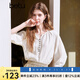 百圖betu女裝2025夏季新款襯衫七分袖麻料混紡插肩袖顯瘦襯衫2503T39 米白 L