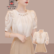 AEMAPE2026夏季新款女士法式荷葉邊短袖襯衫時(shí)尚氣質(zhì)別致漂亮雪紡上衣服 米杏色襯衫 L (105-115斤拍)