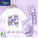 迪士尼（Disney）女童夏季短袖套裝新款蛋仔派對中大童短恤冰絲長(cháng)褲洋氣玉桂狗夏裝 A211白短袖+A989紫冰絲長(cháng)褲 110 尺碼