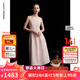 朗姿2025夏季新款優(yōu)雅一字領(lǐng)無(wú)袖連衣裙女高端法式修身收腰裙子 淡粉色 L