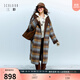 三彩【綿羊毛】2025冬季新款格紋雙面呢大衣兩面穿毛呢外套F 咖啡色格紋 M 160/84A