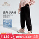 英氏（YEEHOO）女童褲子兒童衛(wèi)褲華夫格秋季童裝運(yùn)動褲中大童裝休閑長褲秋裝新款 彩色愛心扣-黑色 165