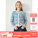 ELLE KIDS童裝 25年春季新款童裝學(xué)院風(fēng)女童條紋開衫外套圓領(lǐng)毛衣針織衫 藍(lán)白條 165 （M）