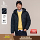 哈吉斯（HAZZYS）男裝 冬季【鵝絨】連帽羽絨服菱格短款厚外套男衣服ASFZU0CDX07 藏青色NV XL （180/100A 50）