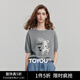 初語(yǔ)兔子提花短袖針織衫女2025夏季新款清新減齡棉質(zhì)撞色編織小衫 花灰色 M