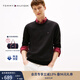 TOMMY HILFIGER【撞色條紋】25秋冬新款男裝純棉休閑學院風圓領內(nèi)搭針織衫 【純色繡標毛衣】經(jīng)典黑BDS M （推薦：135-150斤）