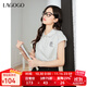 LAGOGO【瞬間涼感】時(shí)尚減齡T恤女拉谷谷2025春夏新款娃娃領(lǐng)上衣 混色 L