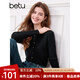 百圖betu女裝2025春季新款毛衣翻領(lǐng)修身彈力舒適套頭毛衫女2501T03 黑色 M