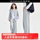 佐丹奴加絨褲子女秋冬新款保暖燙鉆松緊腰針織闊腿衛褲女18414515 03淺花灰 L
