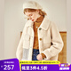Olrain歐芮兒愛美利奴羊剪絨輕熟風(fēng)短外套女冬季翻領(lǐng)羊羔絨皮草 白色 XL