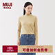 無(wú)印良品（MUJI）女式 起毛羅紋編織半高領(lǐng)長(cháng)袖T恤 上衣打底衫女款內搭春秋女裝 淺黃色 L （165/88A）