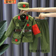 雷姆汀男女童秋季套裝新款兒童紅軍演出服兩件套男女孩八路軍秋裝潮童裝 綠色長(cháng)袖長(cháng)褲帽子書(shū)包腰帶袖章 140