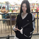 美式黑色V領(lǐng)長(cháng)袖衛衣女春秋2025新款蕾絲拼接無(wú)帽寬松設計感上衣 黑色【春秋薄款】 M