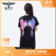 BOY LONDON【霓虹光翼】夏女士連衣裙休閑炫彩翅膀甜酷T恤裙W17003 黑色 XS