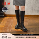 艾今（IIJIN）經(jīng)典秋冬加絨8cm厚底內(nèi)增高超輕保暖切爾西英倫長靴女YF755MRH 黑色 37