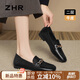 ZHR平底單鞋女春秋懶人一腳蹬樂(lè )福鞋女通勤兩穿軟底皮鞋AH608黑色37