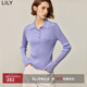 LILY【商場(chǎng)同款】秋新款極簡(jiǎn)風(fēng)POLO領(lǐng)修身顯瘦針織衫毛衣女款 802粉紫 XS