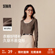 森馬長(cháng)袖T恤女短款撞色打底衫簡(jiǎn)約風(fēng)秋季假兩件修身衣服顯瘦百搭 深咖啡50954 M