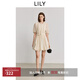 LILY2025夏新款法式垂感插肩燈籠袖腰帶短袖蓬蓬裙連衣裙女氣球裙 604米白 M