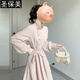 圣保美法式溫柔長(cháng)袖粉色襯衫連衣裙女秋季2025新款小個(gè)子氣質(zhì)收腰長(cháng)裙子 粉色 S
