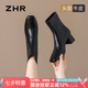 ZHR頭層牛皮女靴復(fù)古褶皺粗跟短靴女秋冬百搭靴子女 S529 尊貴黑 37 