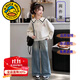 G.DUCKKIDS童裝女童套裝春秋2025新款中大童衣服女孩衛衣闊腿褲時(shí)髦兒童秋裝 白色兔子衛衣+牛仔褲 140 尺碼9~10歲【130-140cm】