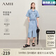 AMII七夕禮物2025夏季新款套頭半開(kāi)襟短袖配腰帶前開(kāi)衩長(cháng)款牛仔棉連衣牛仔藍165/88A/L