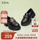 他她TATA英倫厚底jk樂(lè )福鞋女鞋黑色學(xué)院淺口單鞋 黑色 36