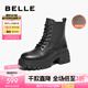 百麗（Belle）七夕禮物厚底增高馬丁靴女商場款真皮戶外短靴3N140DD4 黑色-絨里 36 (230mm)