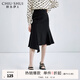 秋水伊人簡(jiǎn)約通勤中高腰半身裙春秋新款女裝顯瘦百搭裙子 黑色 M