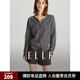 ELLE【100%綿羊毛】簡約氣質毛針織衫女2025秋裝新款圓領毛衣開衫 深灰色 L