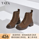 他她（TATA）牧野山林粗跟復(fù)古馬丁靴女靴子英倫加絨冬短靴新WZQ02DD4 啡色（馬丁靴） 37